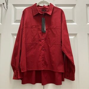 NWT Stella Carakasi Wear Anywhere Shirt Top Button Up Oversized Red Fiesta L/XL